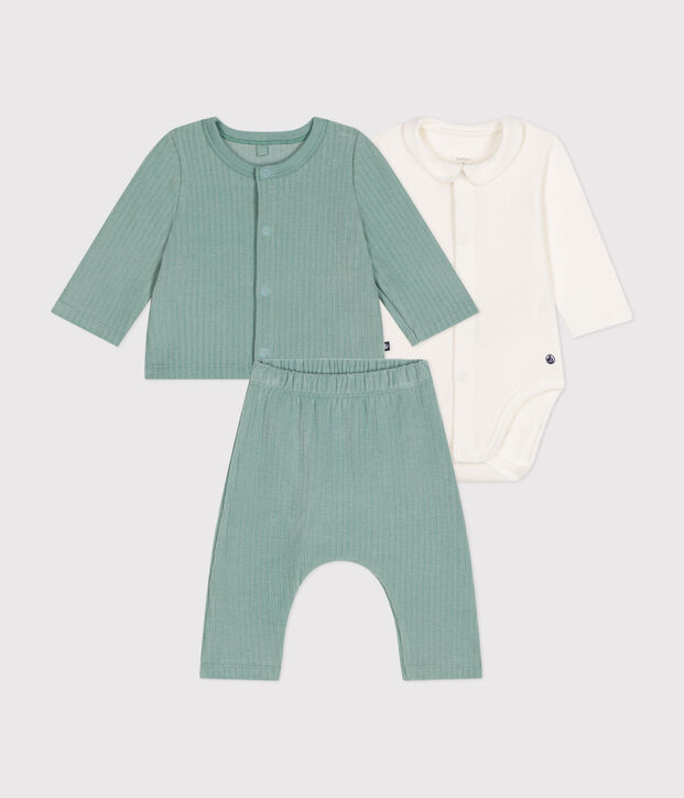 Conjunto de 3 piezas de terciopelo para beb&eacute; verde