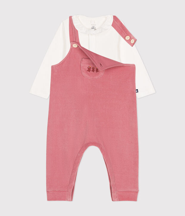 Conjunto de peto de terciopelo para beb&eacute; rosa