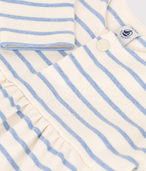 Vestido de manga larga a rayas marineras de algodón de bebé blanco AVALANCHE/ SKY CHINE