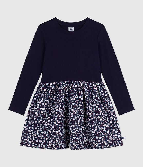 Vestido infantil de manga larga de algodón azul SOIR/ MULTICO