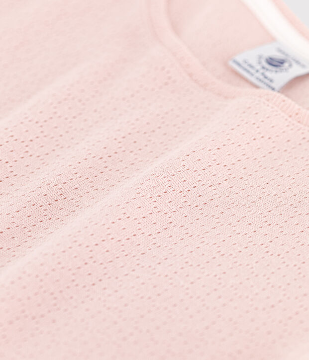 Pijama corto y liso de algod&oacute;n calado para ni&ntilde;a rosa