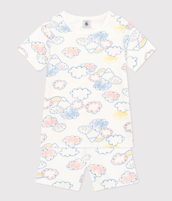 Pijama corto infantil con estampado de arcoíris de algodón  blanco MARSHMALLOW/blanco MULTICO