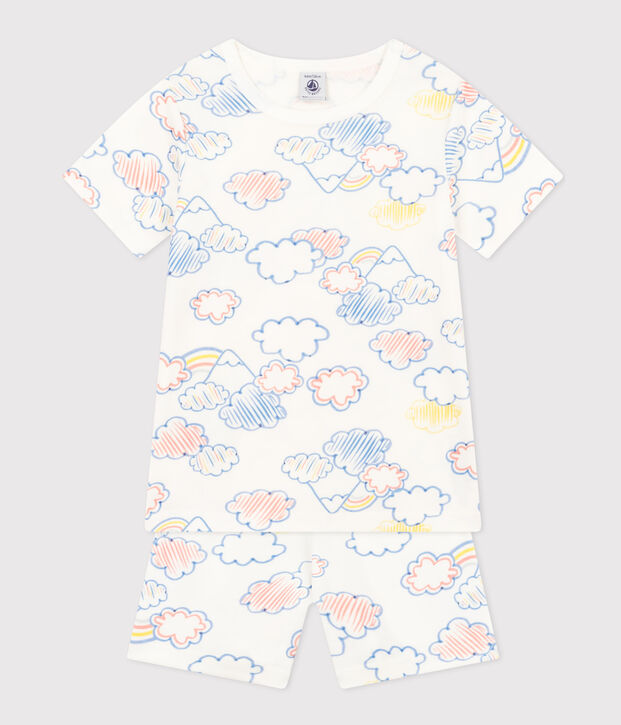 Pijama corto infantil con estampado de arco&iacute;ris de algod&oacute;n blanco/multicolor