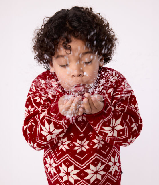 Jersey infantil de lana y algodón con estampados rojo AMARANTE/ AVALANCHE