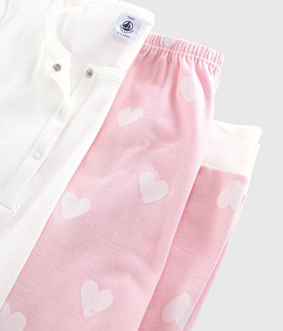 Pijama de algodón de chica/mujer blanco MARSHMALLOW/rosa MINOIS