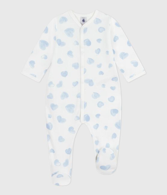 Pijama de felpa cepillada con cuello estampado de corazones para bebé MARSHMALLOW/ ADRIATIC