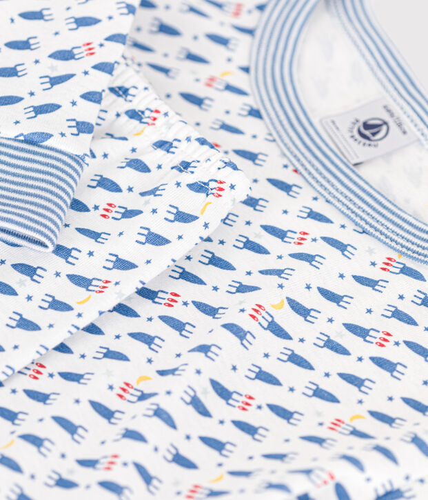 Pijama infantil ajustado de algod&oacute;n con estampado de cohetes blanco/multicolor