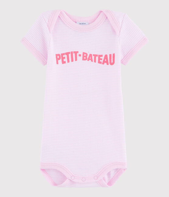 Bodi de manga corta de bebé niña rosa DOLL/blanco ECUME