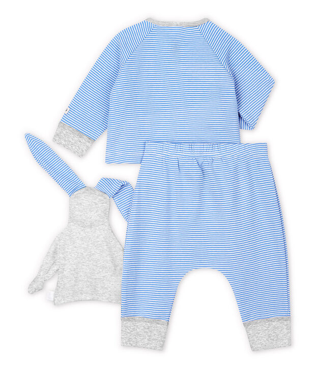 Conjunto de 3 prendas azules de beb&eacute; de algod&oacute;n ecol&oacute;gico azul/blanco