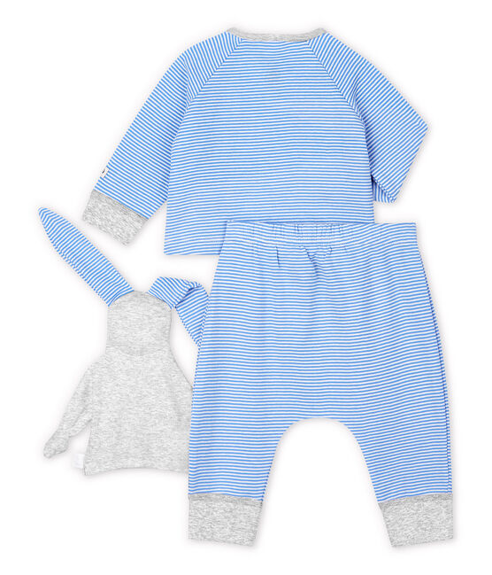 Conjunto de 3 prendas azules de bebé de algodón ecológico azul EDNA/blanco MARSHMALLOW