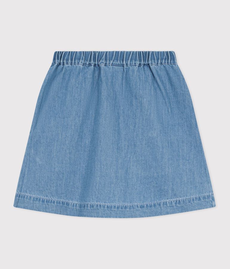 Falda infantil corta y lisa de algod&oacute;n azul DENIM CLAIR