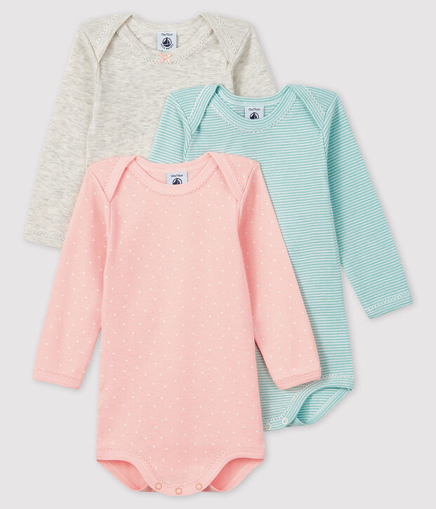 Juego de 3 bodis de manga larga para beb&eacute; ni&ntilde;a multicolor