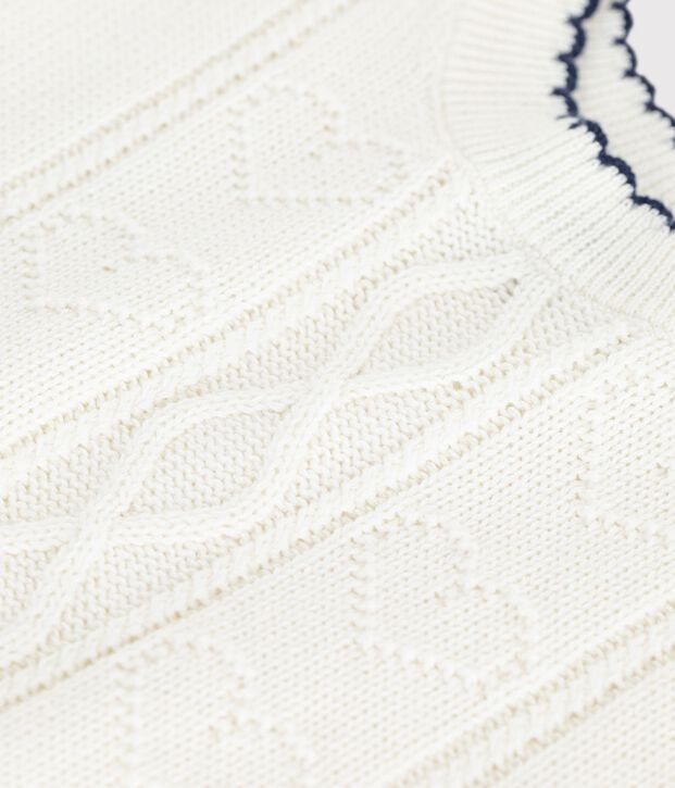 Jersey de punto tricotado de lana y algod&oacute;n sin mangas para beb&eacute; blanco