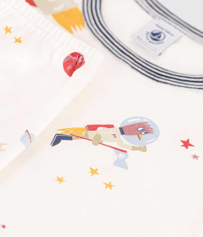 Pijama infantil de algod&oacute;n con estampado espacial blanco/multicolor