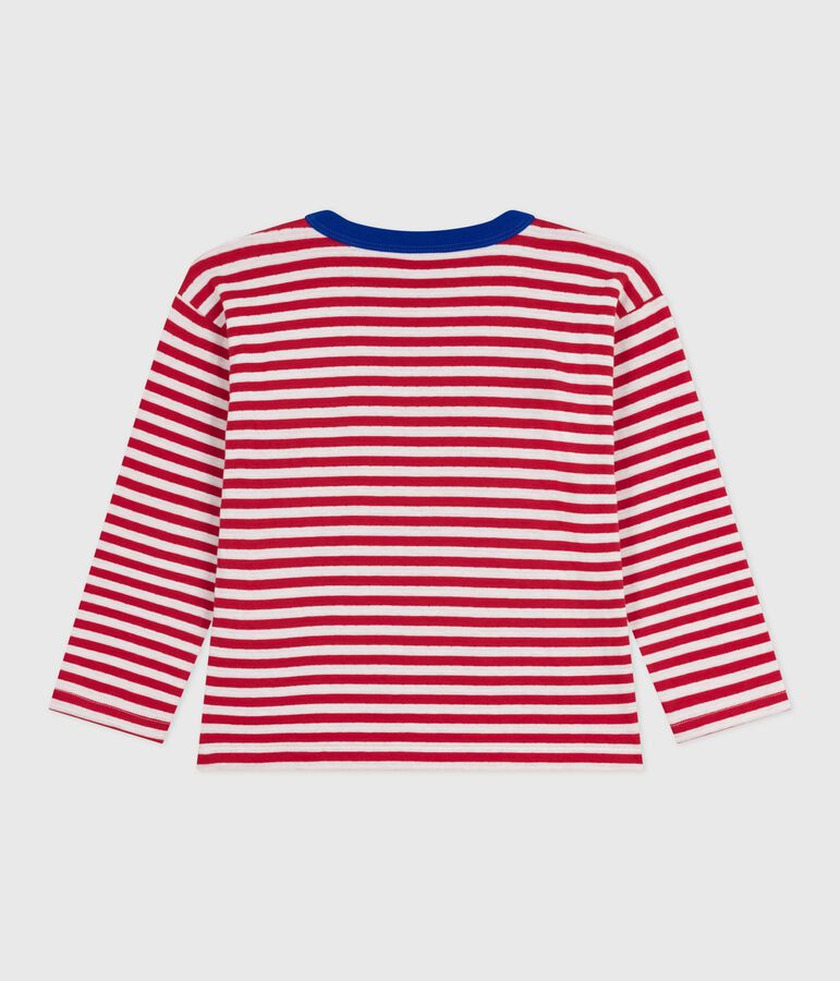 Camiseta infantil de algod&oacute;n de manga larga a rayas rojo/crudo