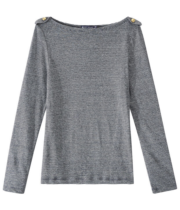 Camiseta de manga larga de lino rayado azul/blanco