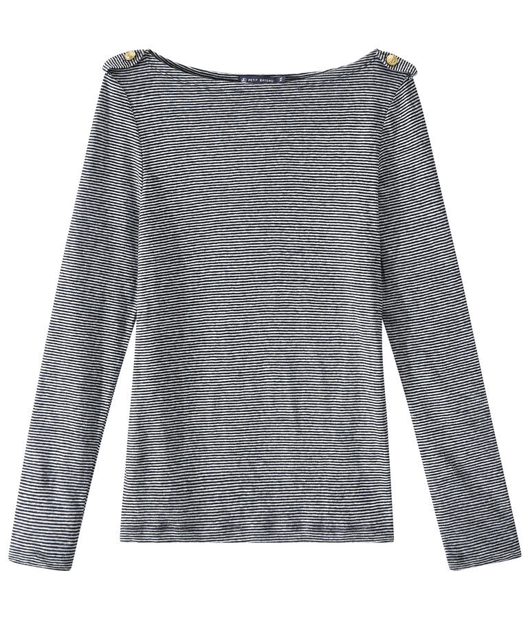 Camiseta de manga larga de lino rayado azul SMOKING/blanco LAIT