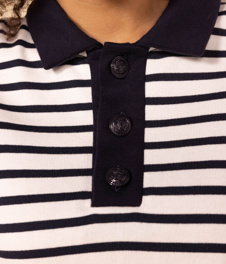 Marinera tipo polo de algod&oacute;n para mujer blanco/azul