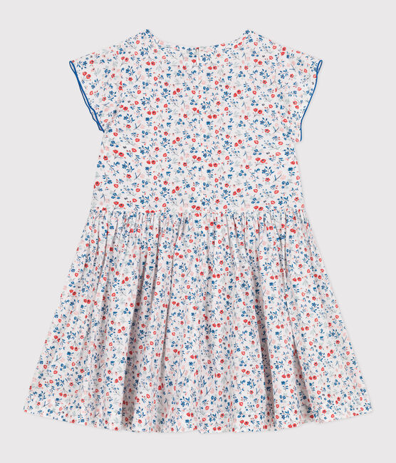 Vestido infantil de algodón de manga corta con flores blanco MARSHMALLOW/blanco MULTICO