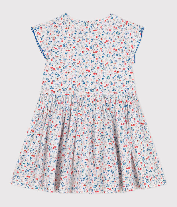 Vestido infantil de algod&oacute;n de manga corta con flores blanco/multicolor