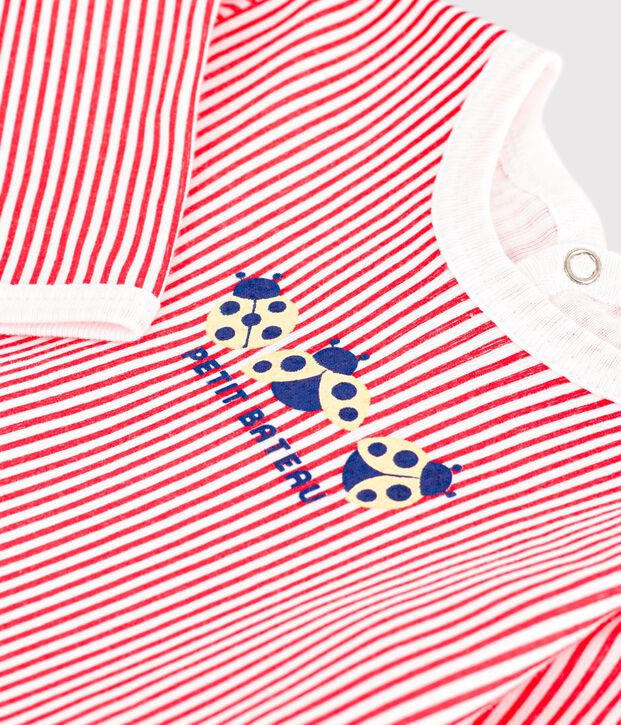 Pijama de algod&oacute;n a rayas con abertura trasera para beb&eacute; blanco/rojo