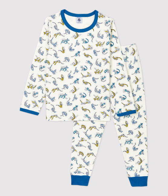 Pijama con estampado de panteras de niño de algodón orgánico blanco MARSHMALLOW/blanco MULTICO