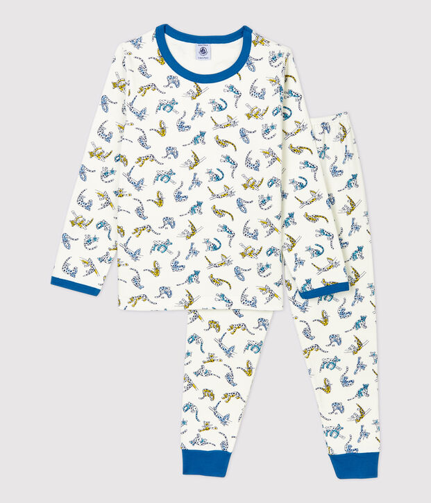 Pijama con estampado de panteras de ni&ntilde;o de algod&oacute;n org&aacute;nico blanco/multicolor