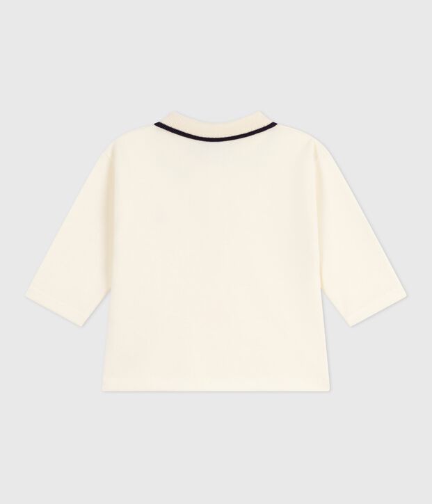 Polo liso de manga larga de algod&oacute;n para beb&eacute; MILK