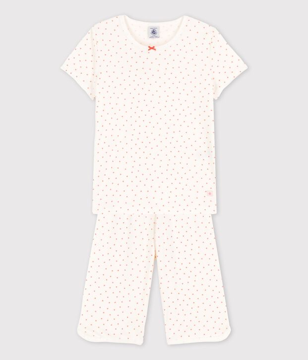 Pijama de corazoncitos de algod&oacute;n de ni&ntilde;a blanco/rosa