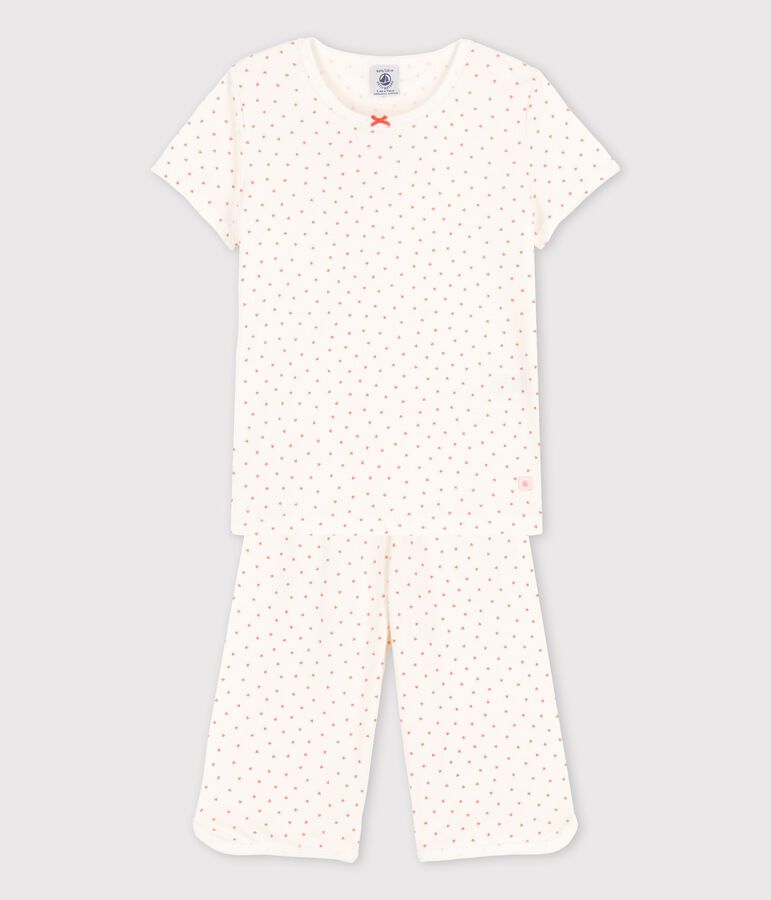 Pijama de corazoncitos de algod&oacute;n de ni&ntilde;a blanco MARSHMALLOW/ PAPAYE