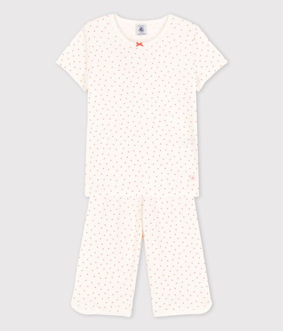 Pijama de corazoncitos de algodón de niña blanco MARSHMALLOW/ PAPAYE