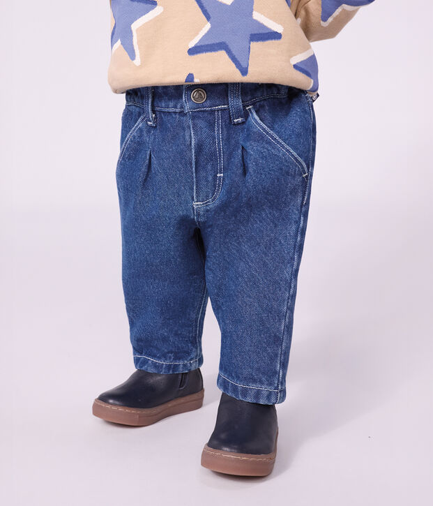 Pantal&oacute;n denim liso para beb&eacute; azul