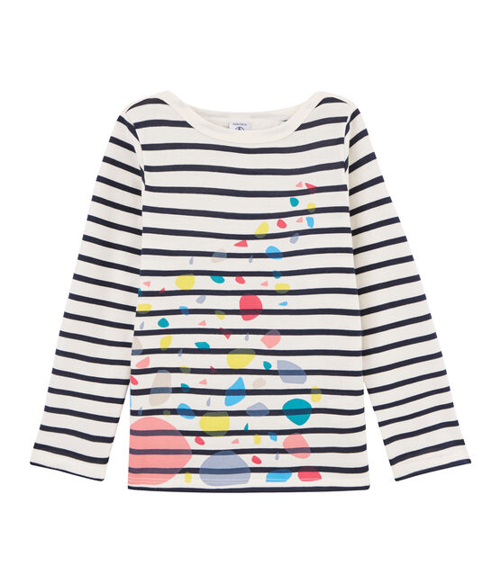 Camiseta marinera infantil unisex beige COQUILLE/azul SMOKING
