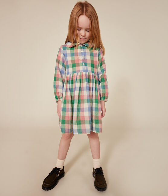 Vestido de gasa de algodón de manga larga para niña blanco AVALANCHE/ MULTICO