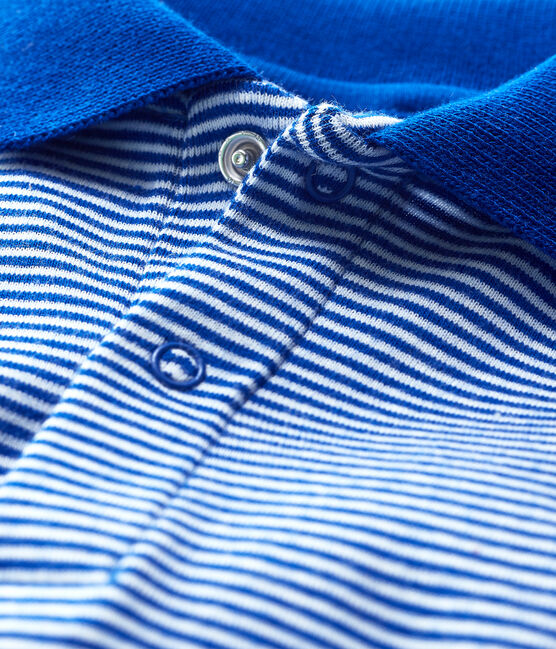 Body de cuello polo de algodón y manga corta de bebé niño azul SURF/blanco MARSHMALLOW