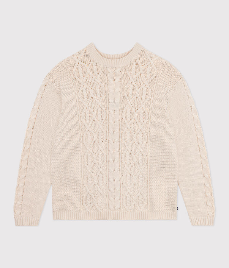 Jersey liso y trenzado de lana de algod&oacute;n para mujer crudo