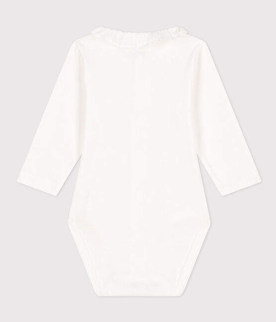 Body de manga larga con cuello de algodón de bebé blanco MARSHMALLOW