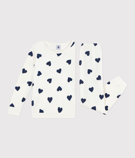 Pijama infantil de rizo de algodón con estampado de corazones azul MILK/ SOIR