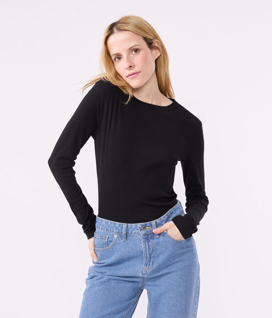 Camiseta Iconique de manga larga de punto liso para mujer negro BLACK