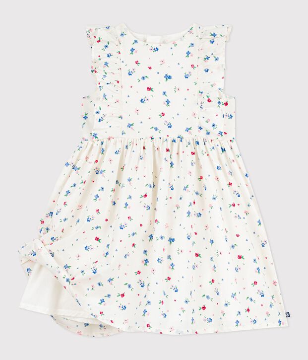 Vestido infantil sin mangas de algod&oacute;n con estampado de flores blanco/multicolor