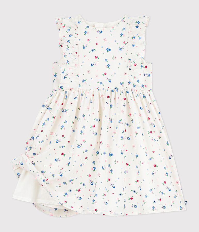 Vestido infantil sin mangas de algod&oacute;n con estampado de flores blanco/multicolor