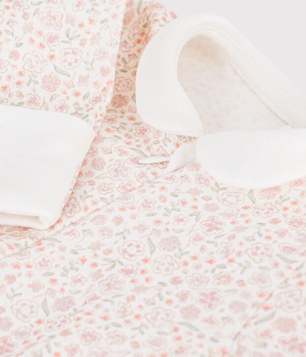 Pijama de algod&oacute;n con estampado de flores para beb&eacute; blanco/multicolor