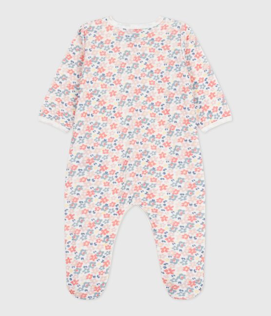 Pijama de terciopelo con estampado de flores para bebé blanco MARSHMALLOW/blanco MULTICO