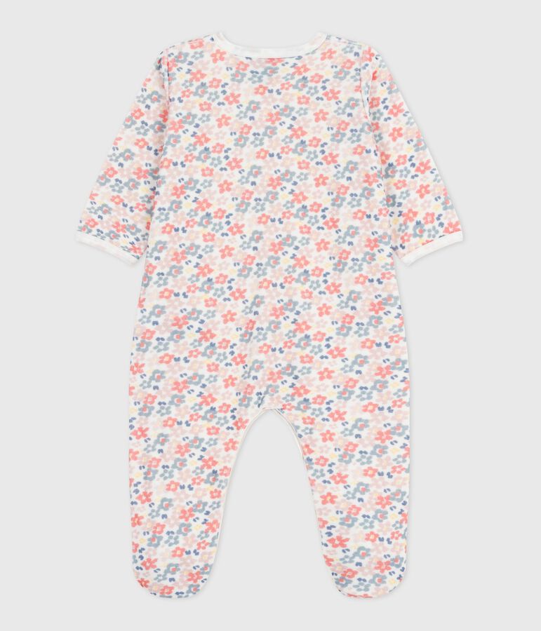 Pijama de terciopelo con estampado de flores para beb&eacute; blanco/multicolor