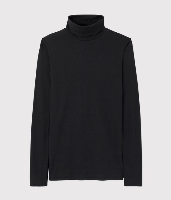 Camiseta de cuello alto emblemática de algodón de mujer negro NOIR