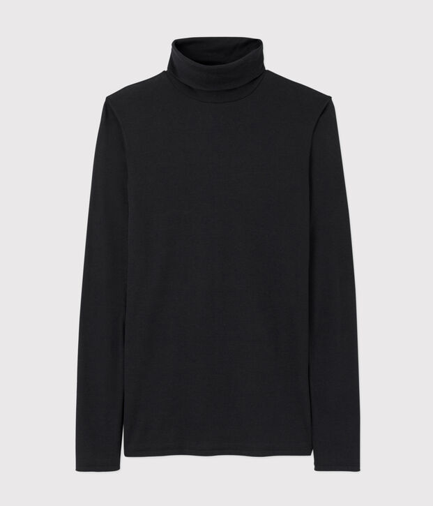 Camiseta de cuello alto emblem&aacute;tica de algod&oacute;n de mujer negro