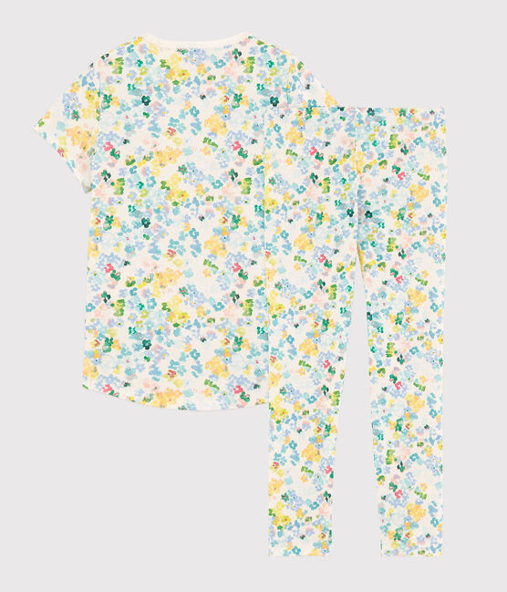 Pijama de flores de acuarela de niña de algodón blanco MARSHMALLOW/blanco MULTICO