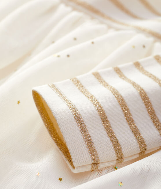Vestido bimaterial de manga larga para bebé niña beige COQUILLE/amarillo LUREX DORE