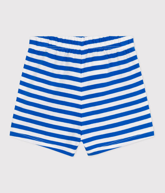 Pantalón corto de algodón a rayas para bebé azul PORCELANA/ MARSHMALLOW