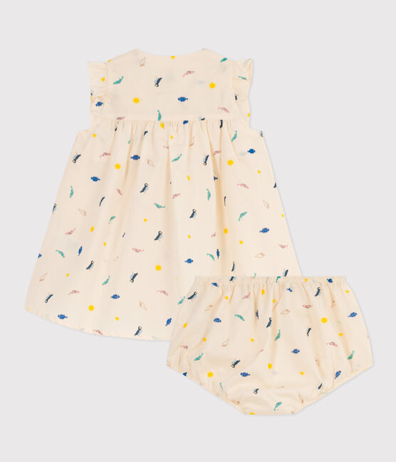 Vestido y bombacho estampados de popelina para bebé blanco AVALANCHE/ MULTICO